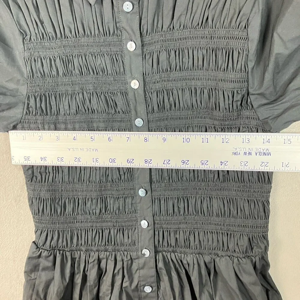J Crew Elsie Shirt Dress Womens S Black Cotton Poplin Smocked Button Up Preppy